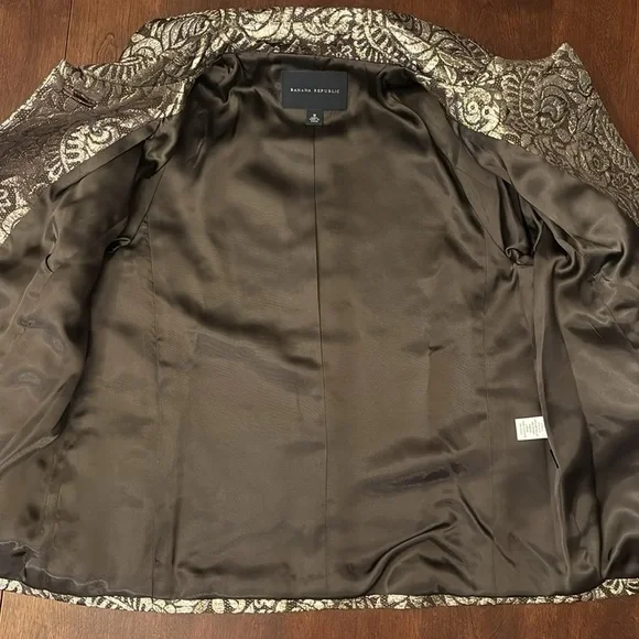 Banana Republic Womans Lightweight Jacket Blazer Brown Gold Sparkly 3/4 Sleeves - Picture 9 of 9